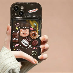 3D bear and Coffee Portable Mirror Phone Case