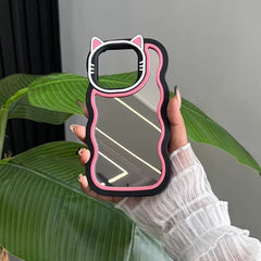 3D Black Mirror iPhone Case with Beaded Chain