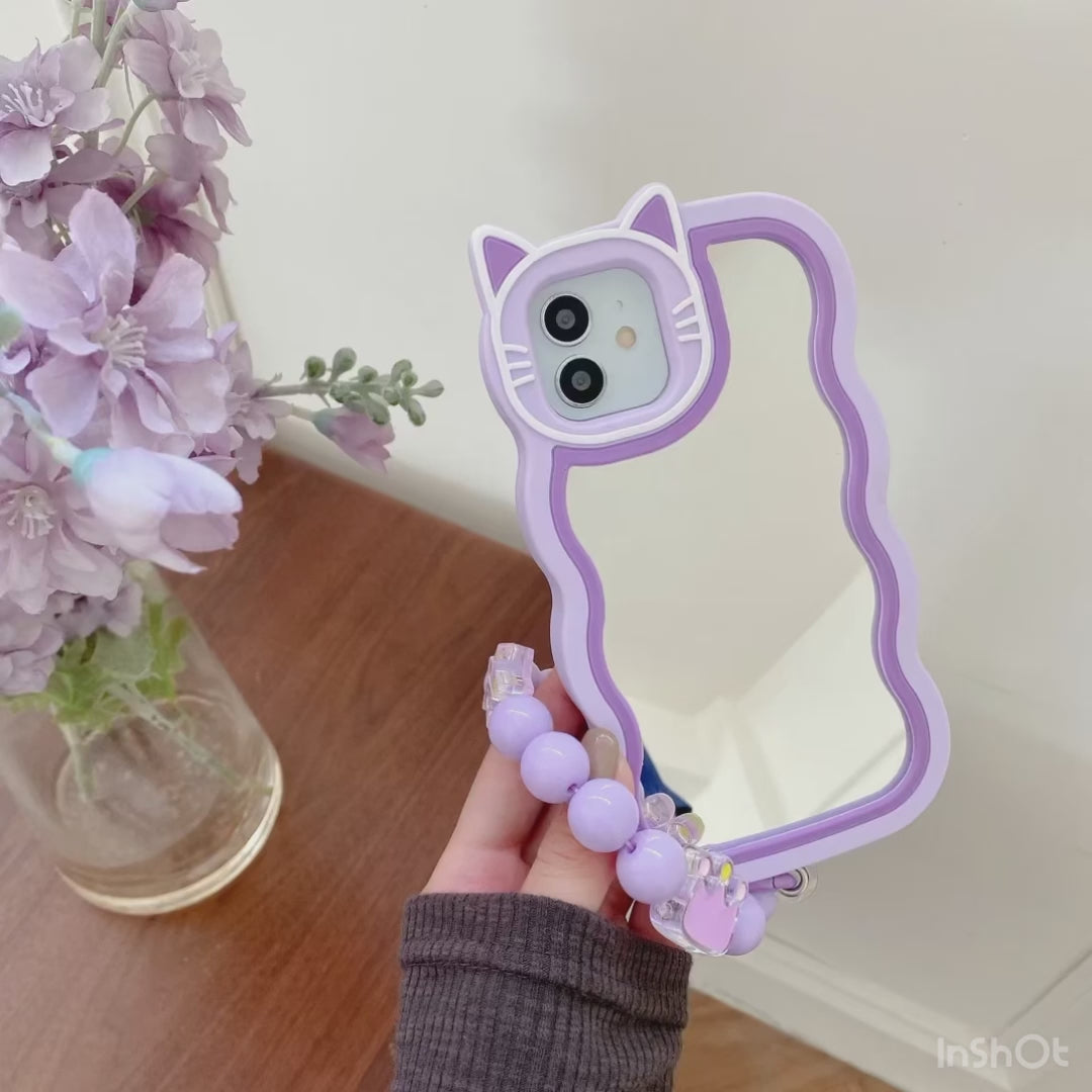 Purple Cat mirror phone case for iPhone with chain