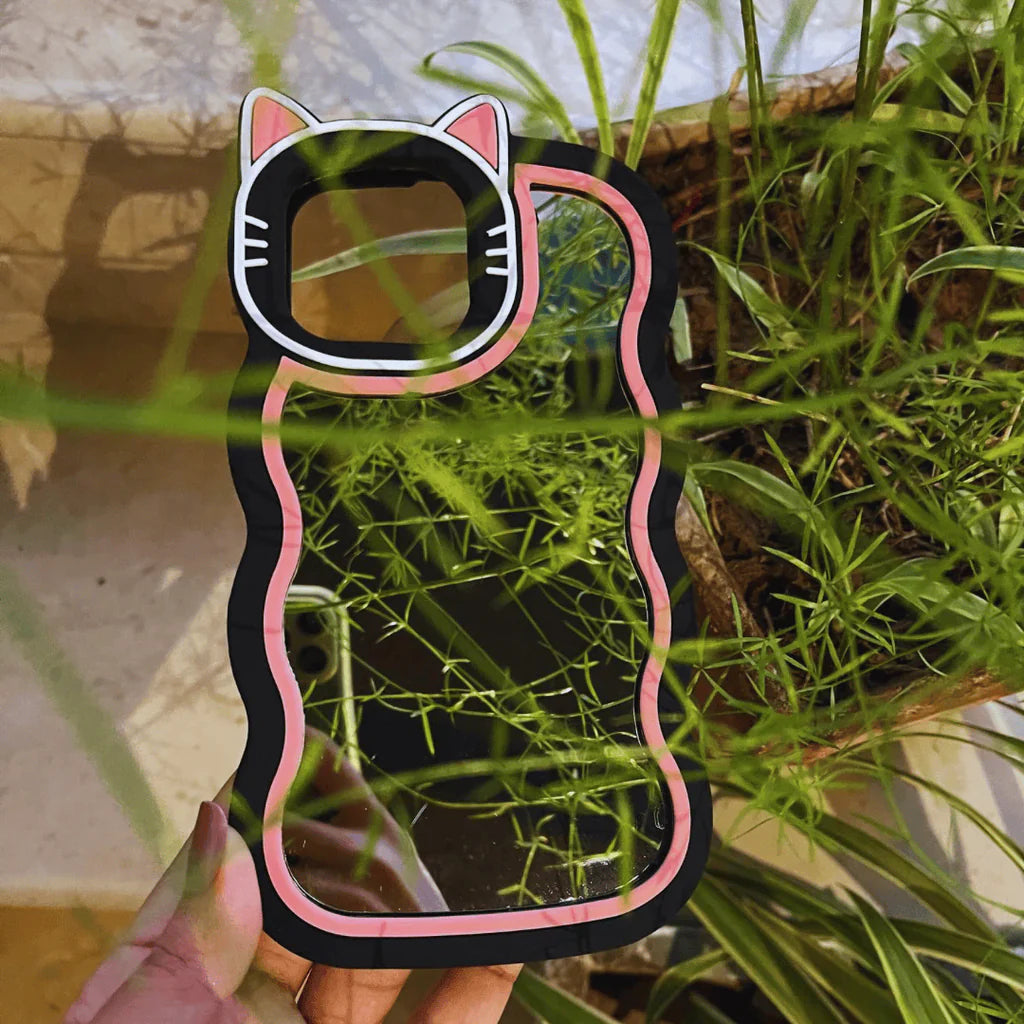 Black Cute Cat Mirror Case for iPhone