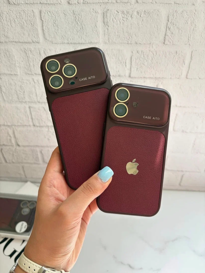 Rich Dark Cherry Leather Texture Premium Case