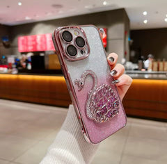 Swan Glittery Case W/ Lens Protection For IPhone