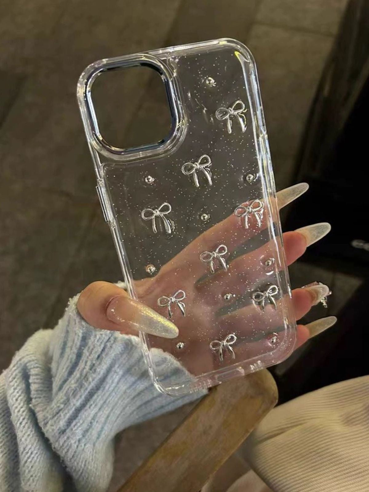Transparent Bow Glittery Shimmer Case For IPhone Models