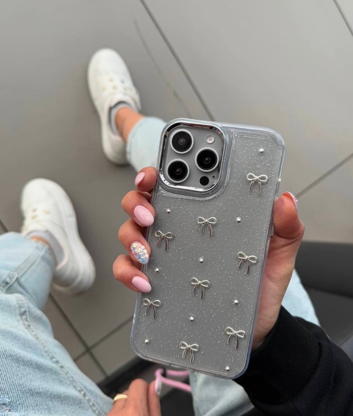 Transparent Bow Glittery Shimmer Case For IPhone Models