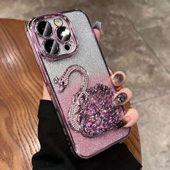 Swan Glittery Case W/ Lens Protection For IPhone