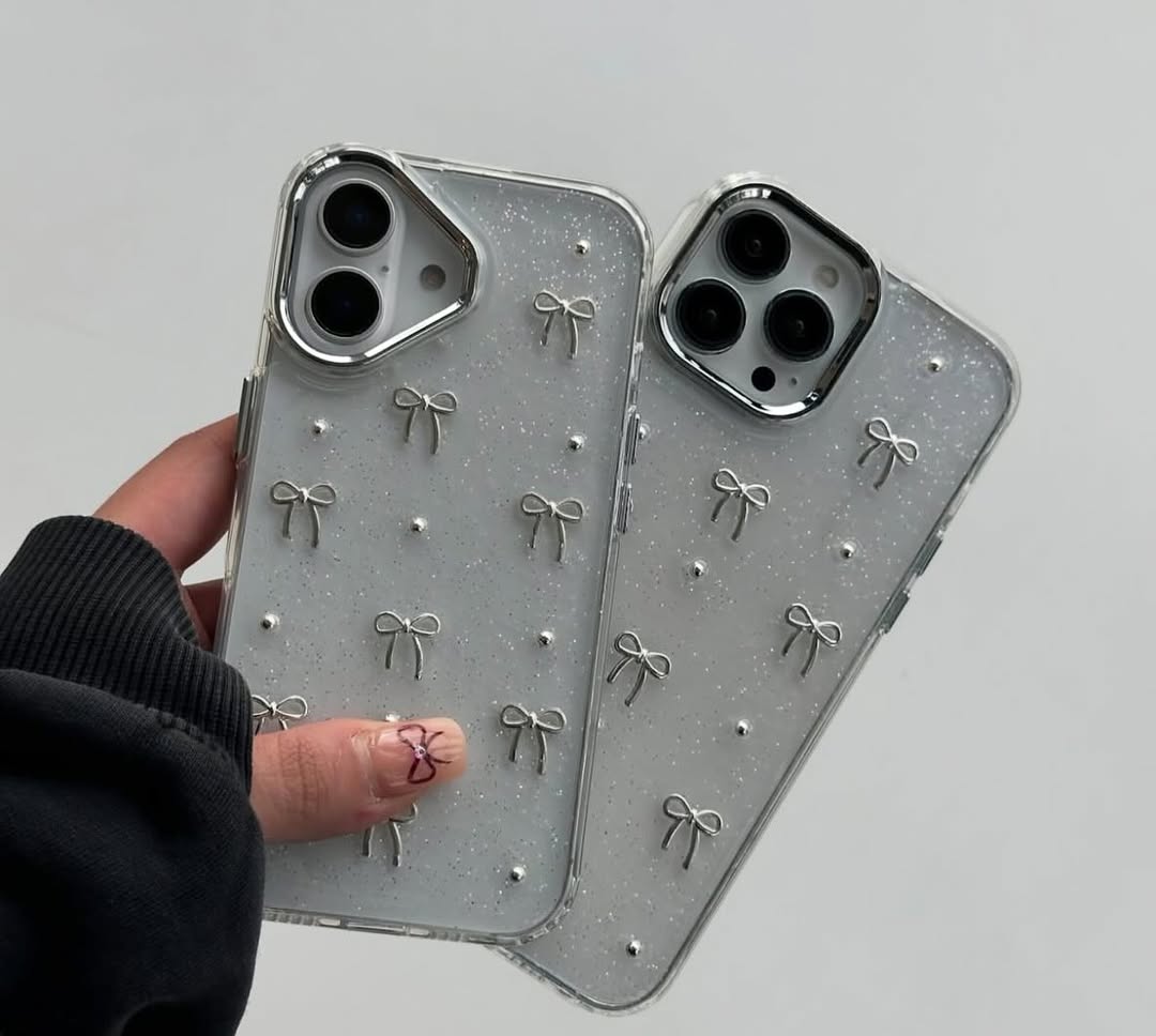 Transparent Bow Glittery Shimmer Case For IPhone Models ( FLAT 50% OFF Today)