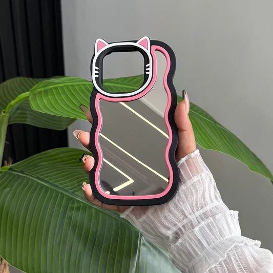 3D Black Mirror iPhone Case with Beaded Chain