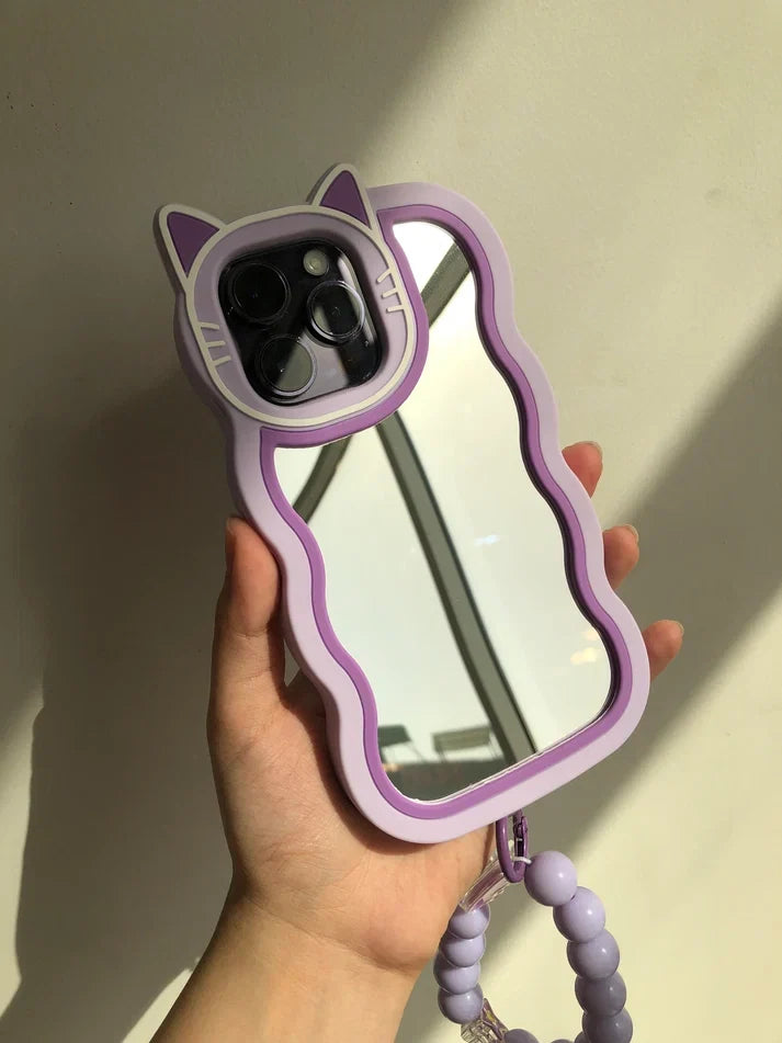 3D Purple Mirror iPhone Case with Beaded Chain