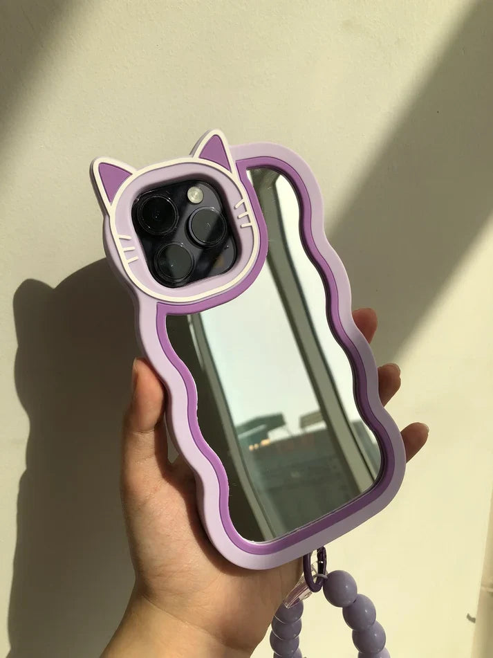 3D Purple Mirror iPhone Case with Beaded Chain