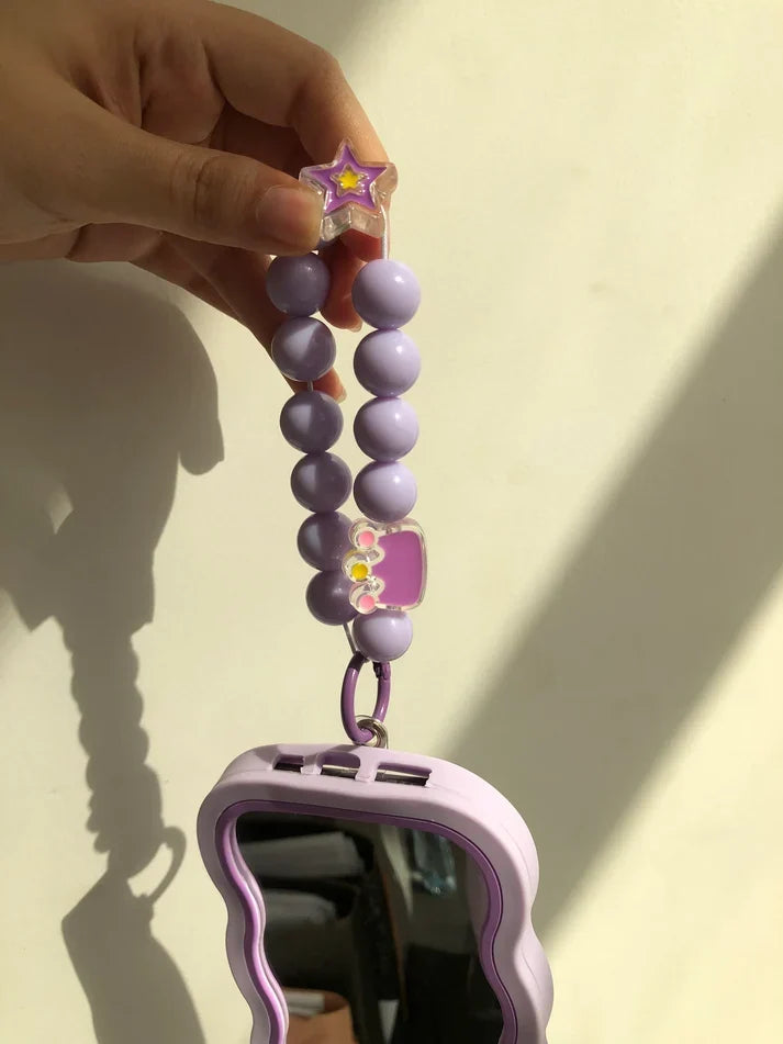 3D Purple Mirror iPhone Case with Beaded Chain