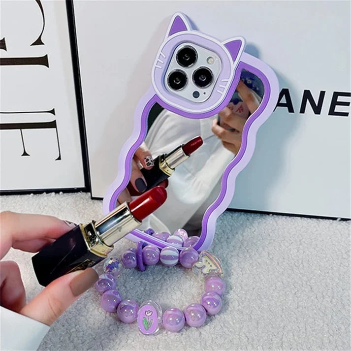 3D Purple Mirror iPhone Case with Beaded Chain