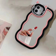 3D Black Mirror iPhone Case with Beaded Chain
