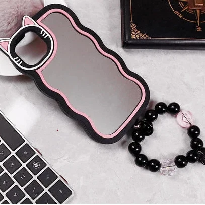 3D Black Mirror iPhone Case with Beaded Chain