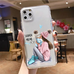 Customise printed PNG SUPER Mama (mom of boy) Semi-Transparent premium quality case for all models ( Write your phone model in Order special instructions)