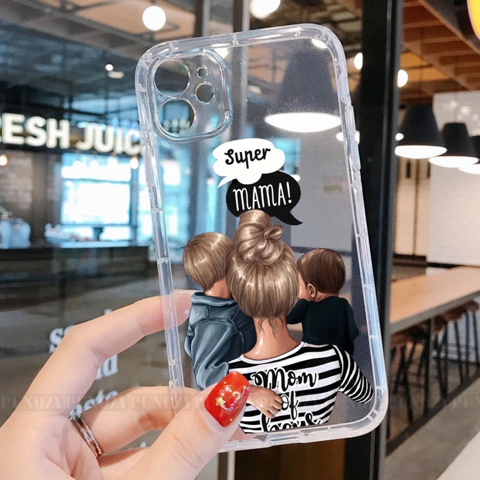 Customise printed PNG SUPER Mama (Mom of Boys) Semi-Transparent premium quality case for all models ( Write your phone model in Order special instructions )