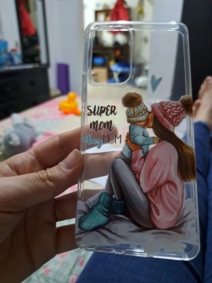 Customise printed PNG SUPER Mama (Mom of Boy) Semi-Transparent premium quality case for all models ( Write your phone model in Order special instructions )