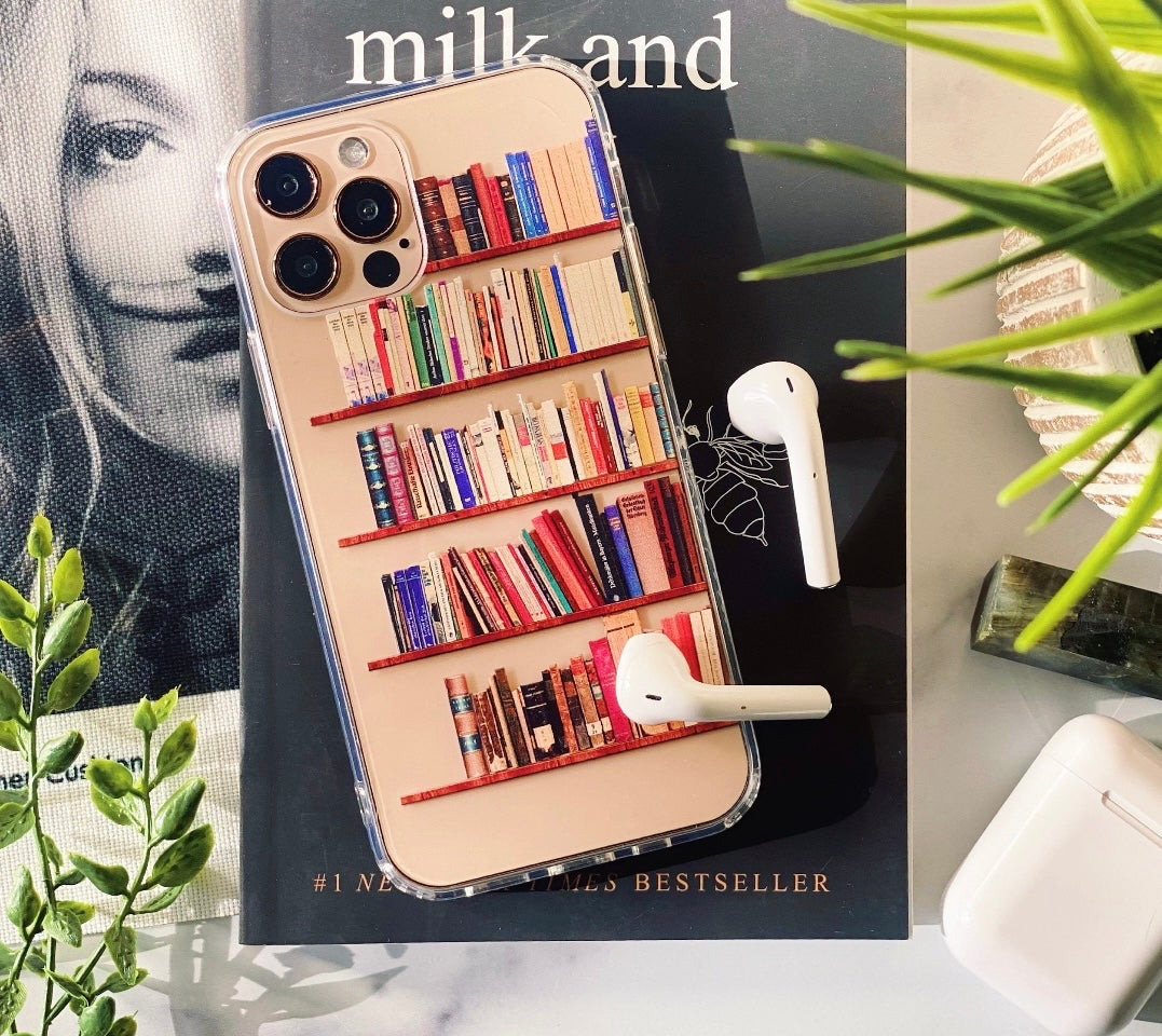"Customize your bookshelf-themed phone case for iPhone 15, 14, 13 Pro Max, 12 Mini, 11, 7, 8, XR, as well as Samsung Galaxy S23 and S22. Our clear cases offer a unique design to showcase your style."